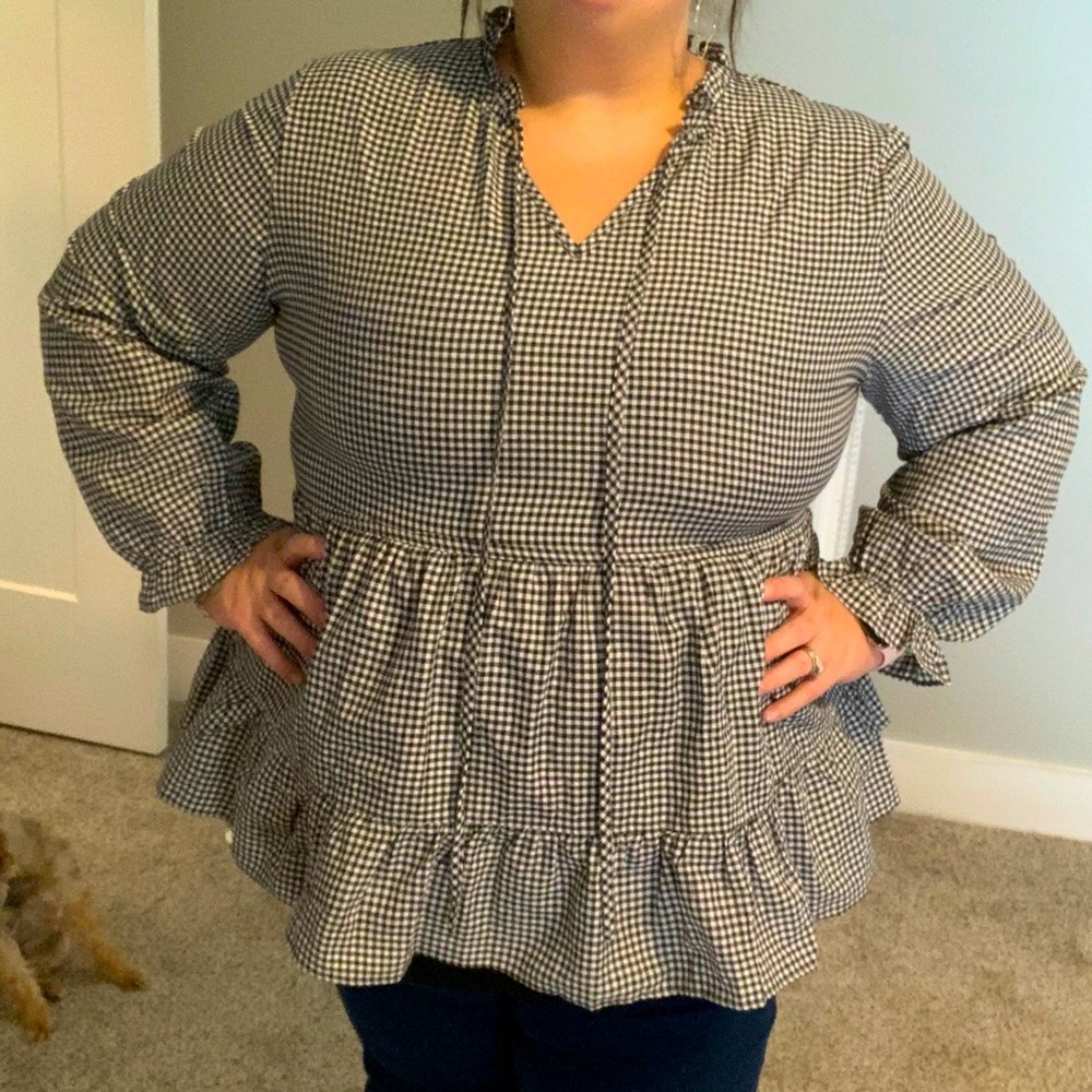 Buffalo plaid tiered ruffle top